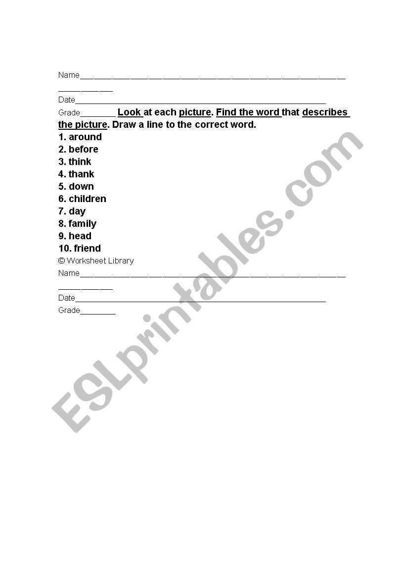 sight word worksheet