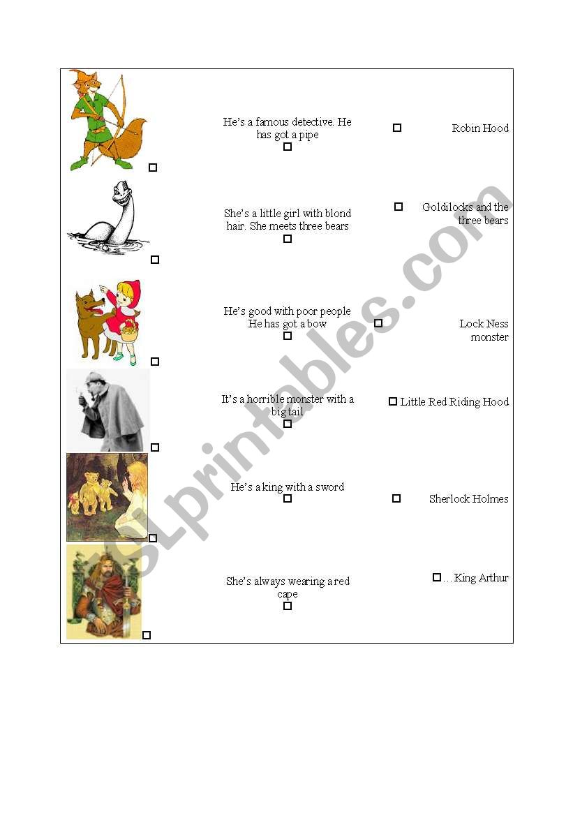 fairy tales and legends worksheet