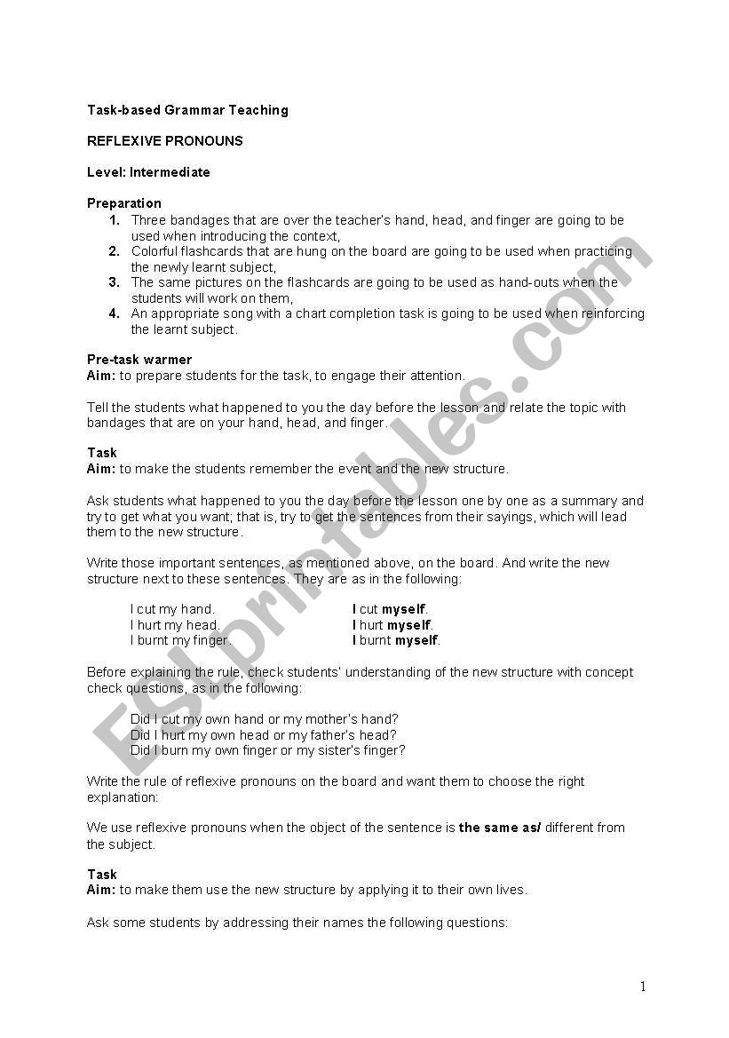 reflexive pronoun worksheet