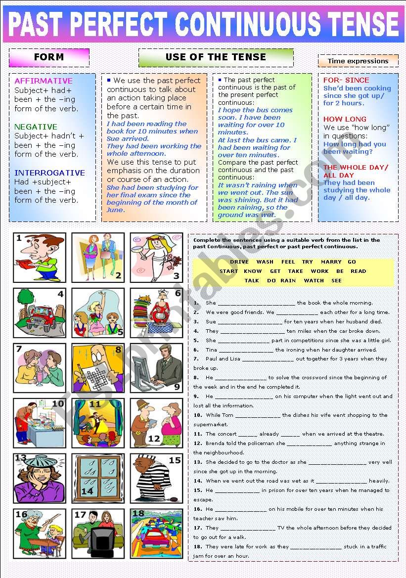 THE PAST PERFECT CONTINUOUS ESL Worksheet By Katiana