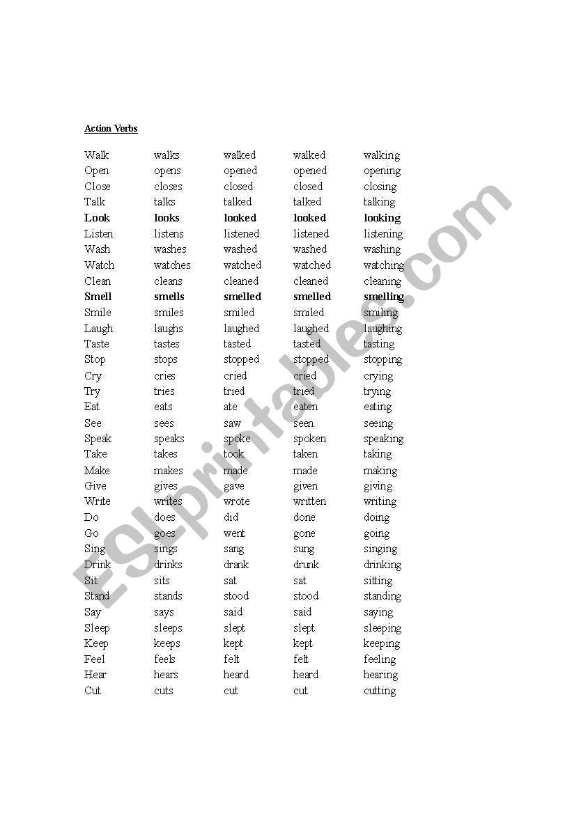 Verbs worksheet