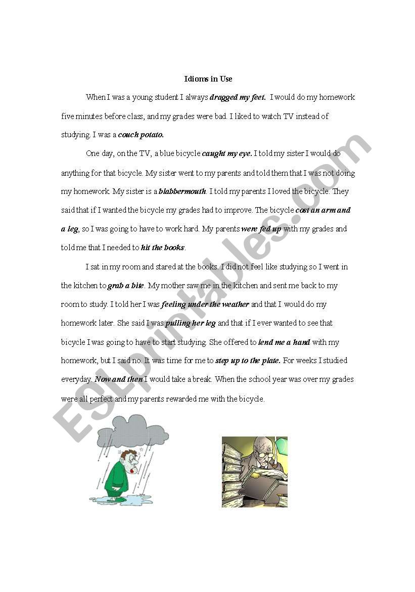 idioms- the blue bike worksheet