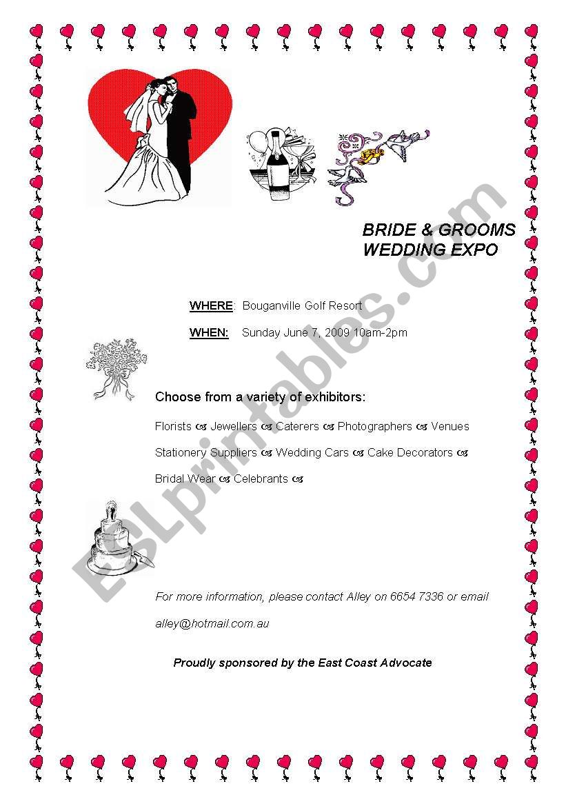 Bride and Groom Exhibition worksheet