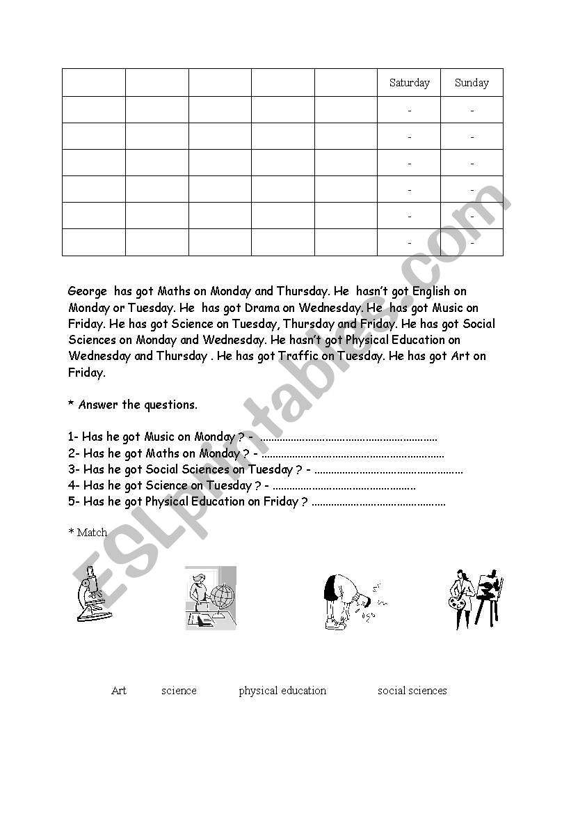 weekly schedule worksheet