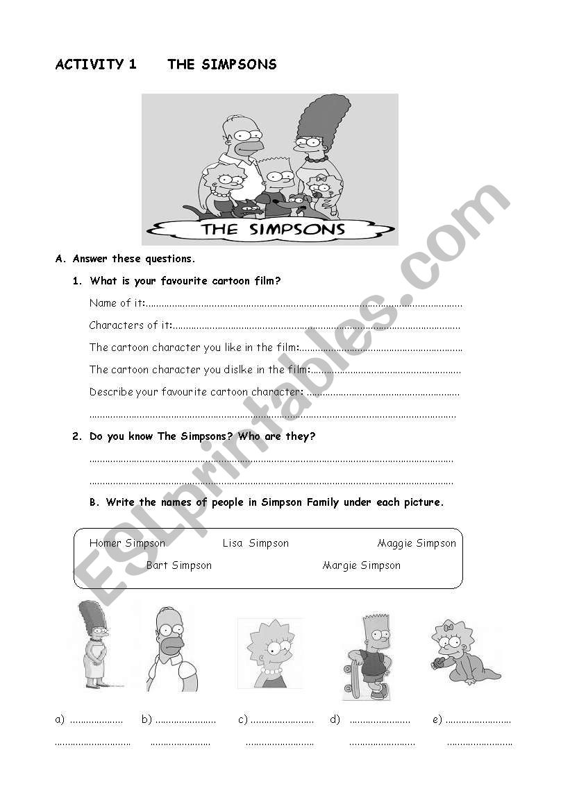 The Simpsons worksheet