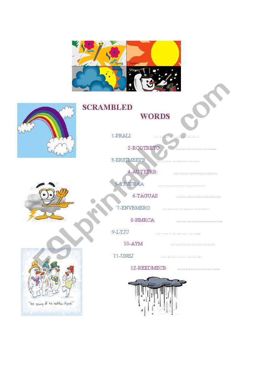 scrambled words for months worksheet