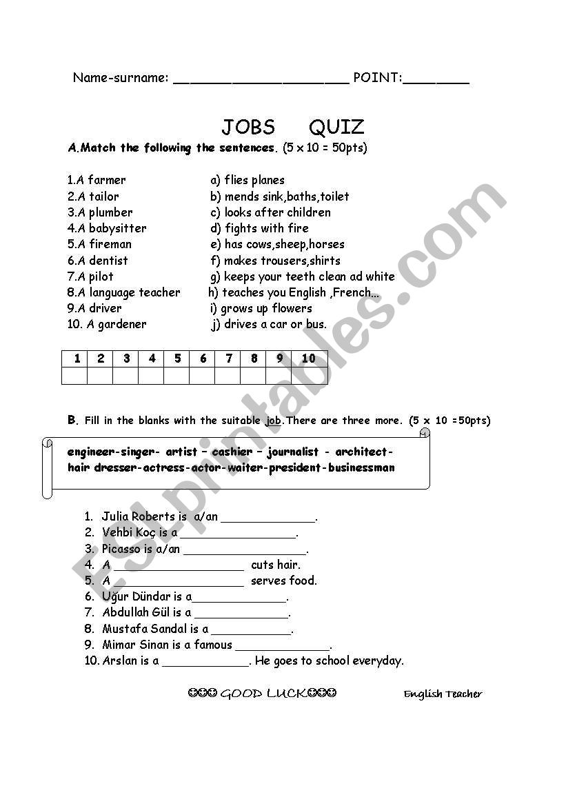 jobs quiz worksheet