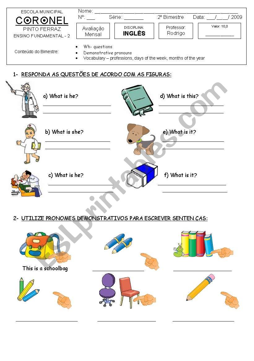 DEMONSTRATIVES AND WH QUESTIONS TEST