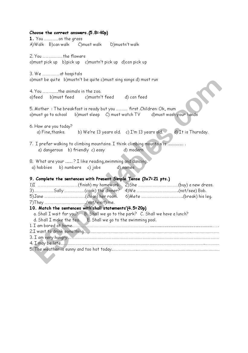 elementary final exam worksheet