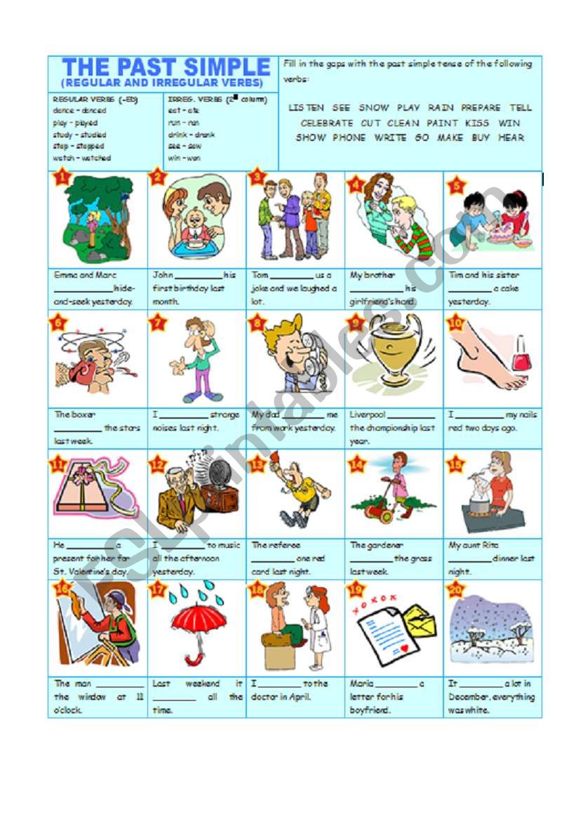 PAST SIMPLE AFFIRMATIVE regular And Irregular Verbs ESL Worksheet 