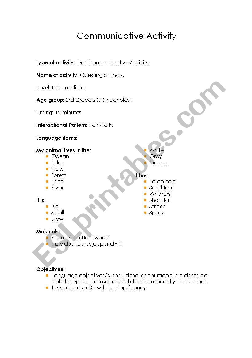 Communicative activities worksheet