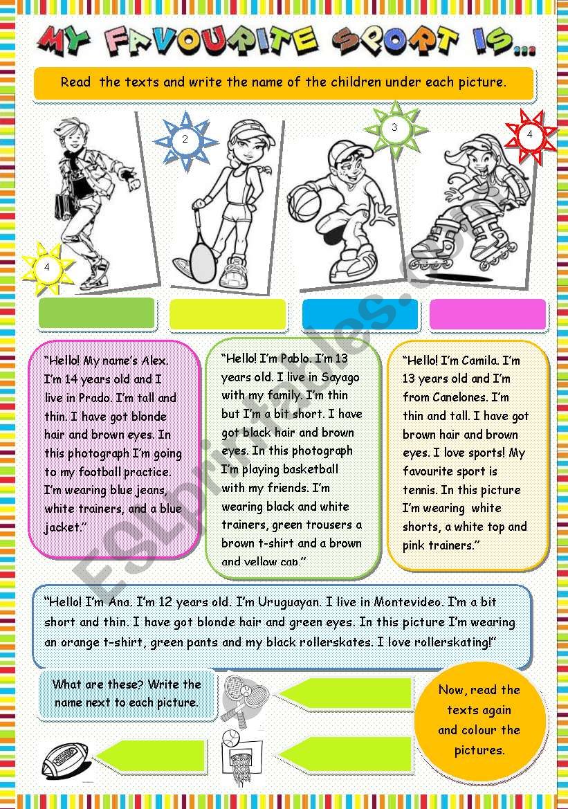 My favourite sport (24 / 5 / 09) - ESL worksheet by tricia973