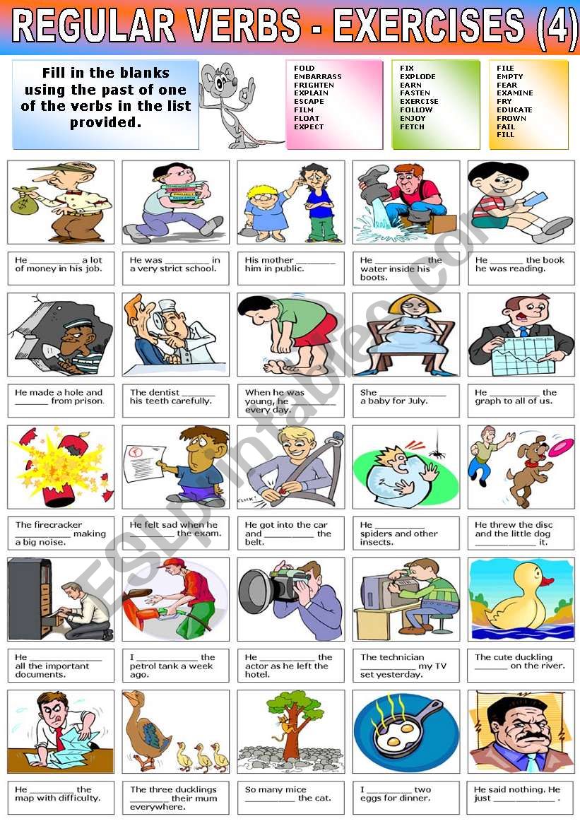 regular verbs exercises 4 esl worksheet by katiana