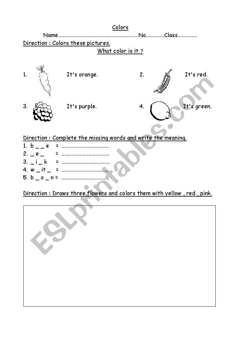 colours worksheet