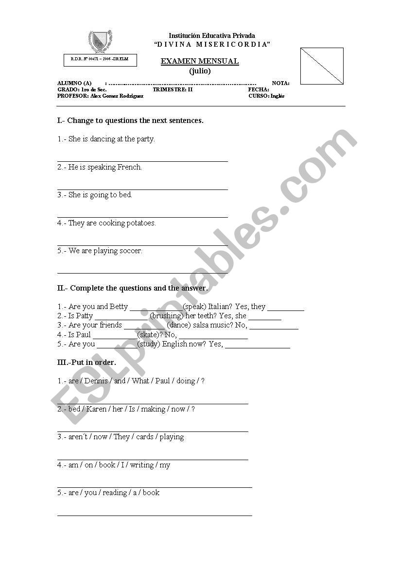 Present Tense worksheet