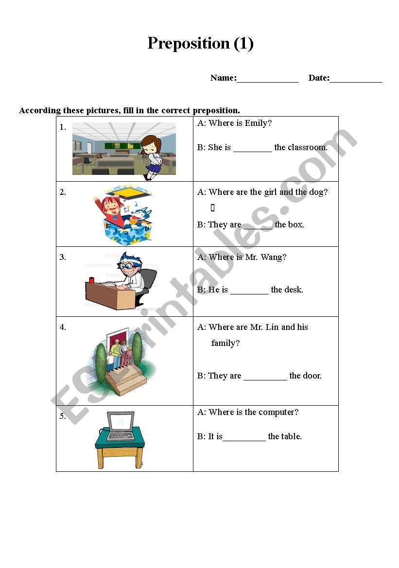 prepositions (3-1) worksheet