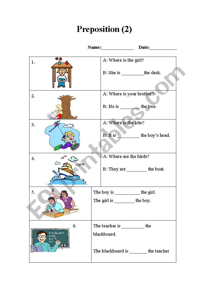 Prepositions (3-2) worksheet