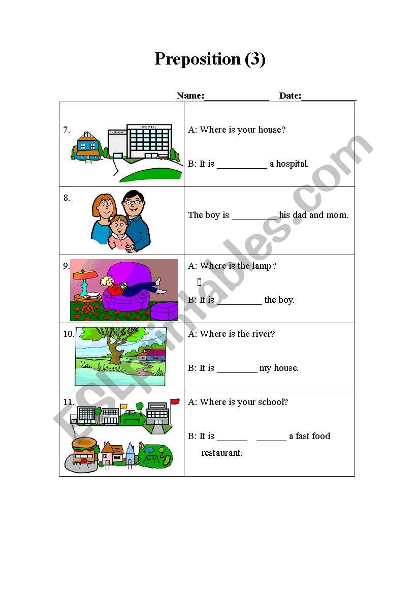 Prepositions (3-3) worksheet
