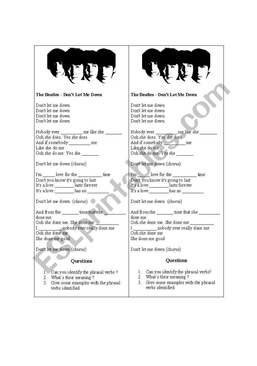 Song The Beatles Don T Let Me Down Esl Worksheet By Carolina Gilmour