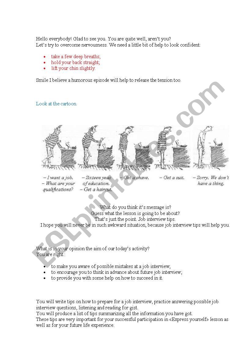 Job Interview worksheet