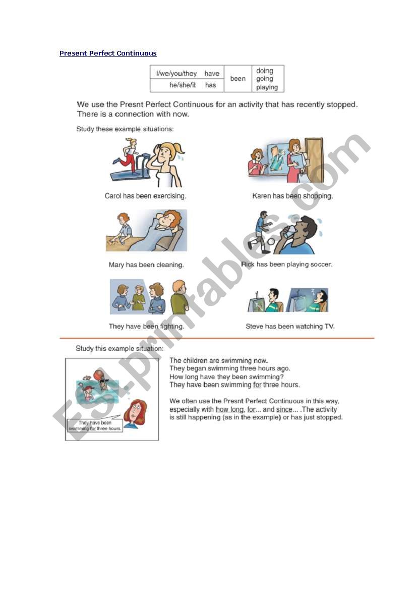 present perfect continuous worksheet
