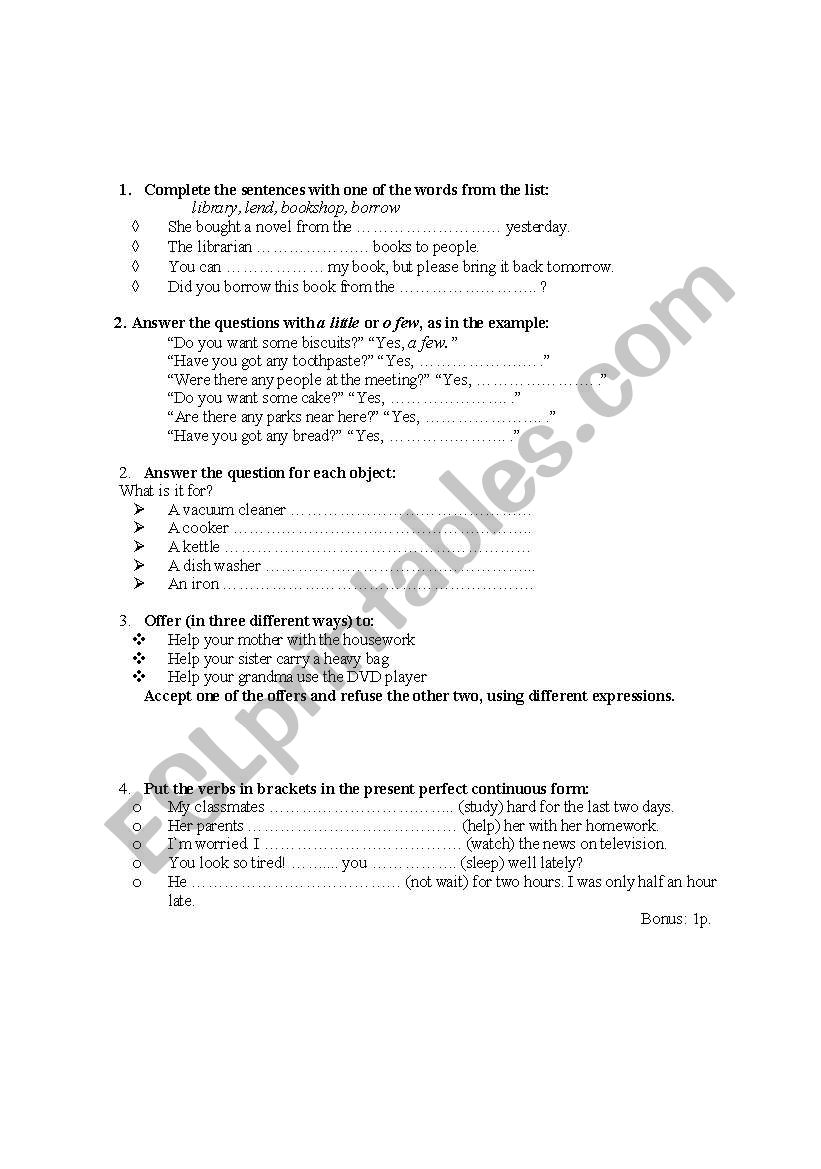 English Factfile test/worksheet - revision