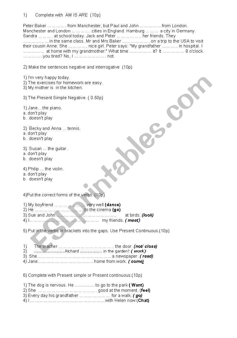 test worksheet