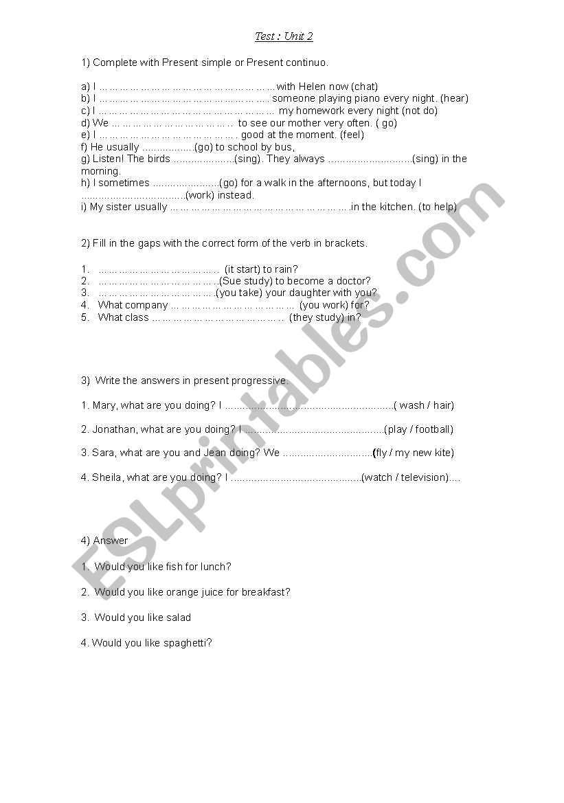 present continuous worksheet