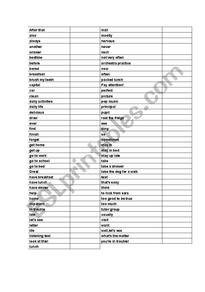 Vocabulary 6to worksheet