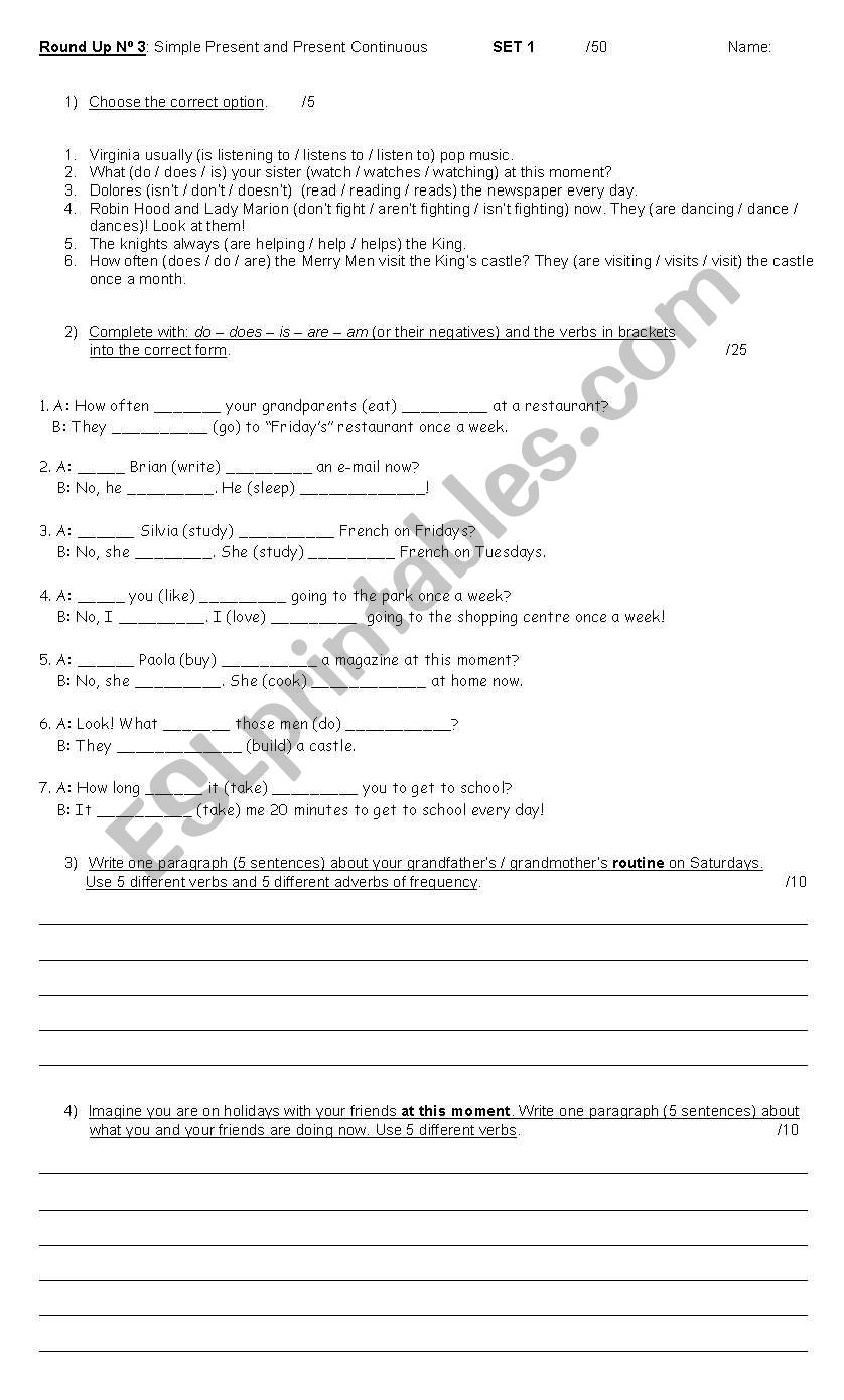 Round Up worksheet