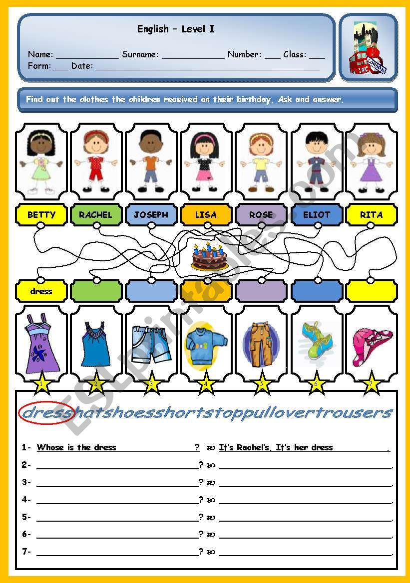 POSSESSIVE ADJECTIVES POSSESSIVE CASE CLOTHES ESL Worksheet By Xani