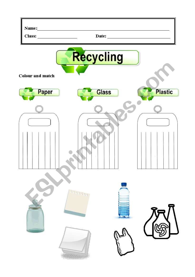 recycling esl worksheet by rribeiro