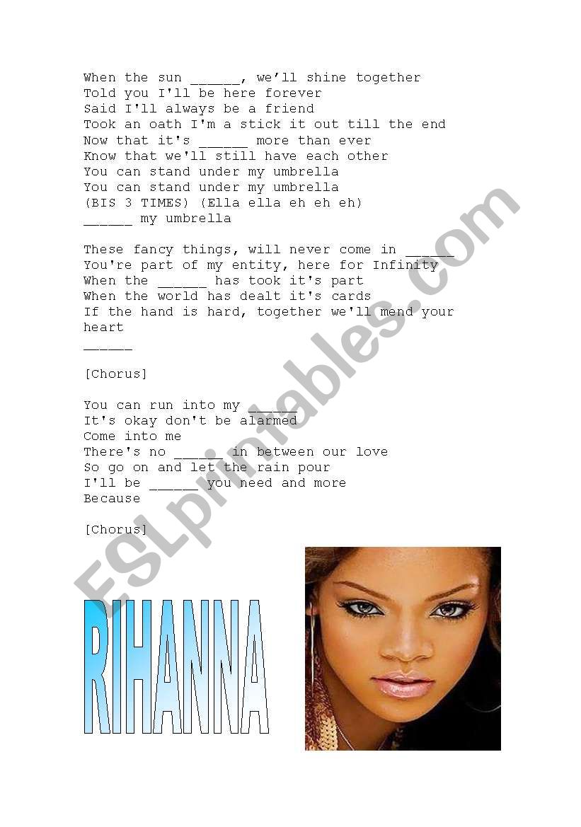 Rihanna- Fading Away (song lyrics- fill in the gaps) - ESL worksheet by  shanivanbel