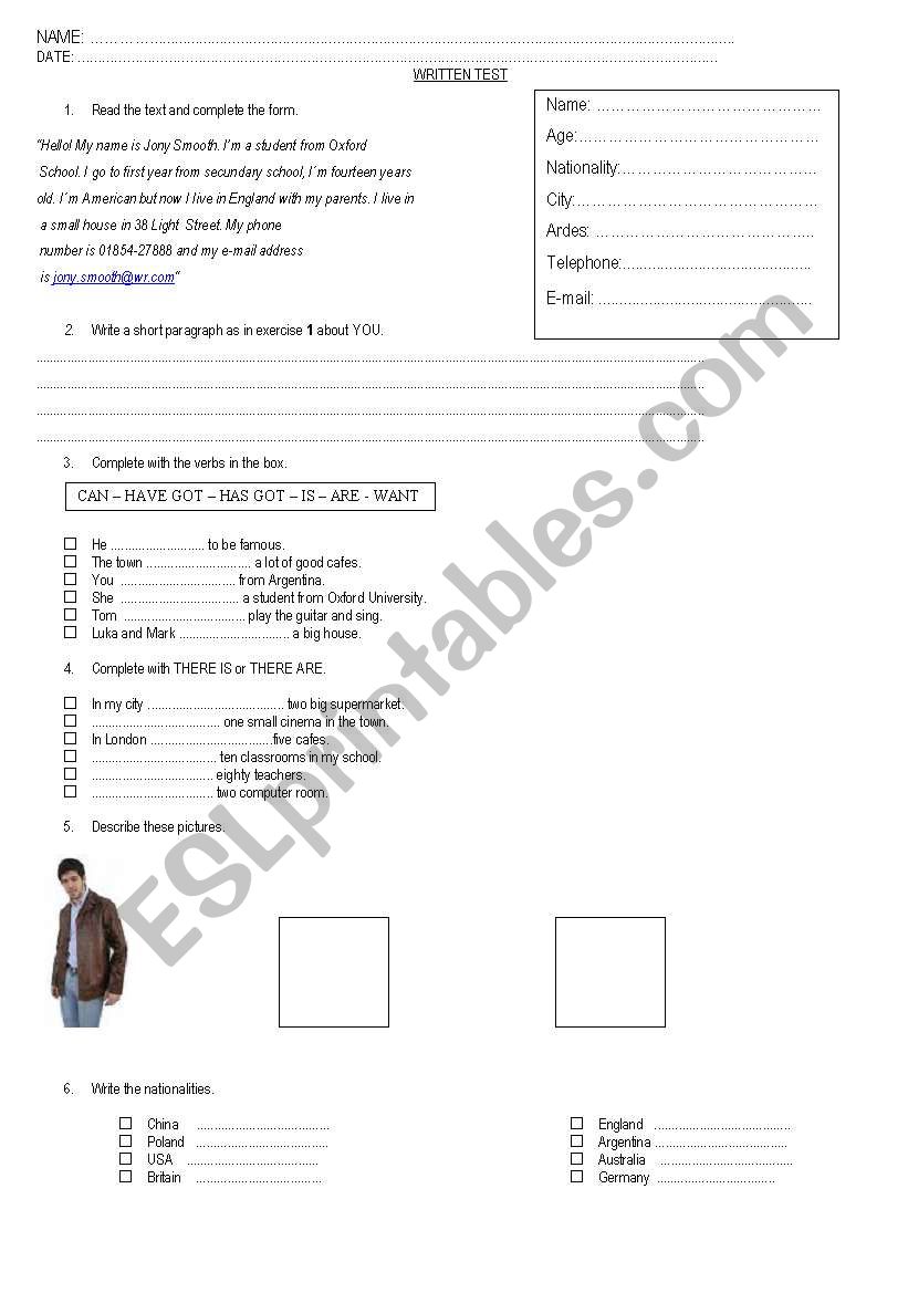 personal information worksheet