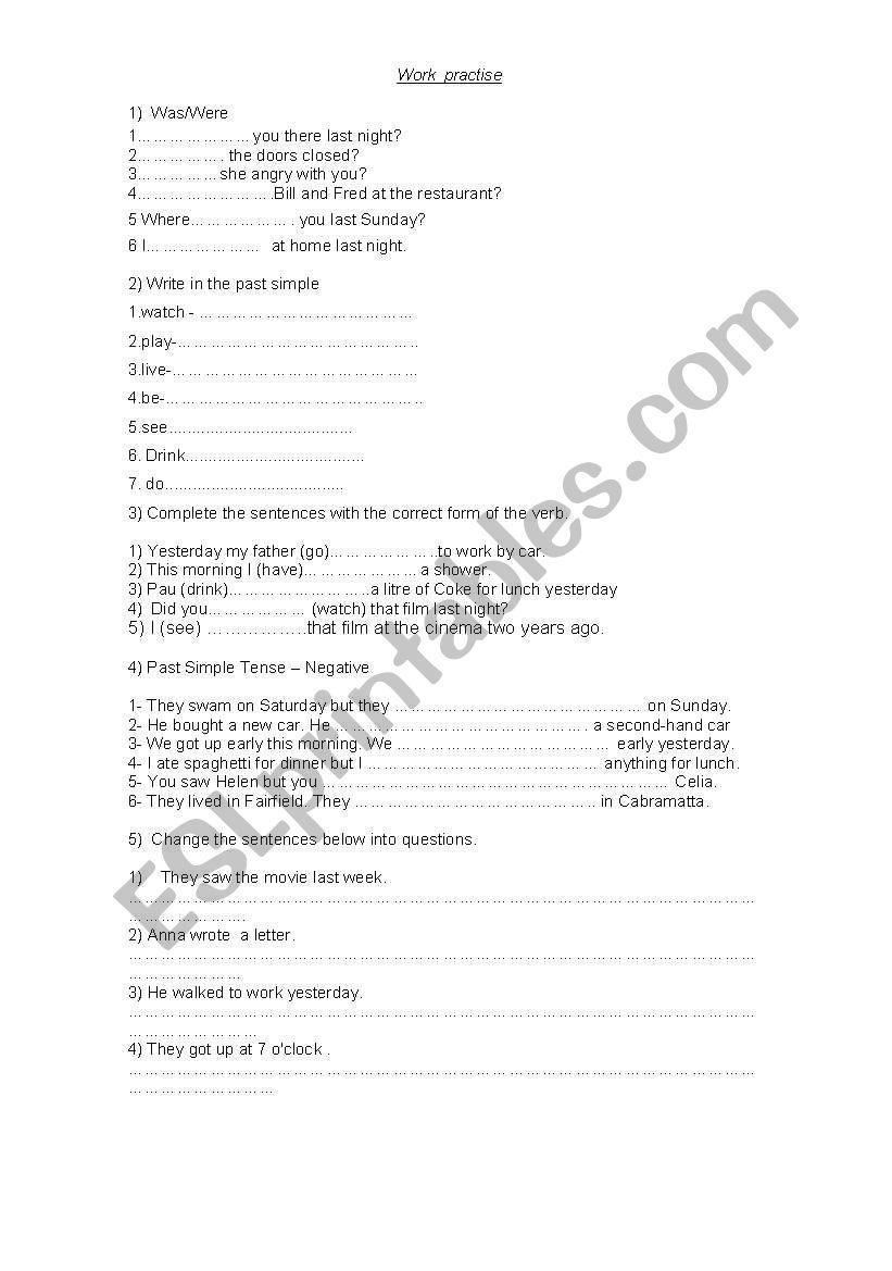 past simple  worksheet