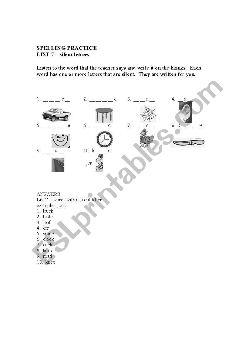 SPELLING PRACTICE List 7 worksheet