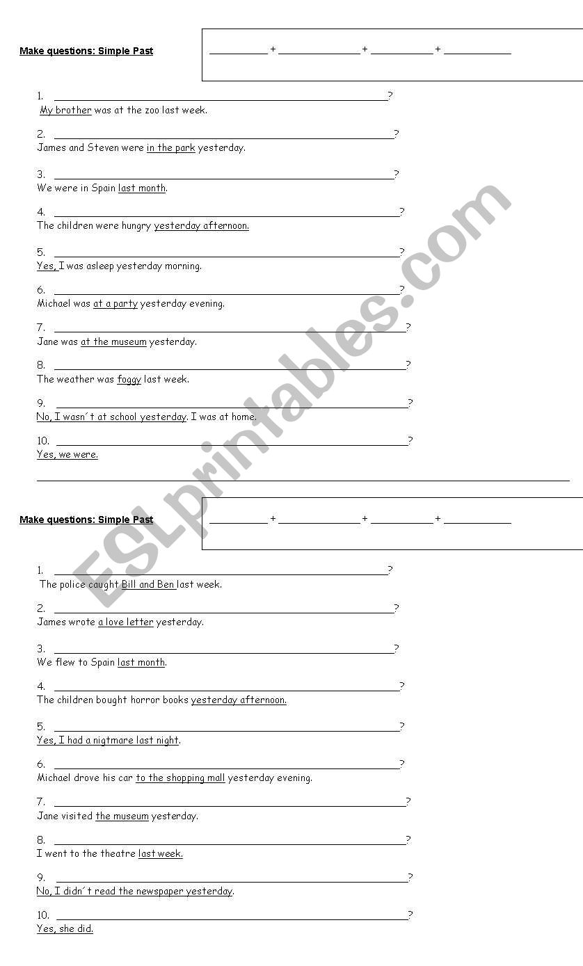 Past simple worksheet