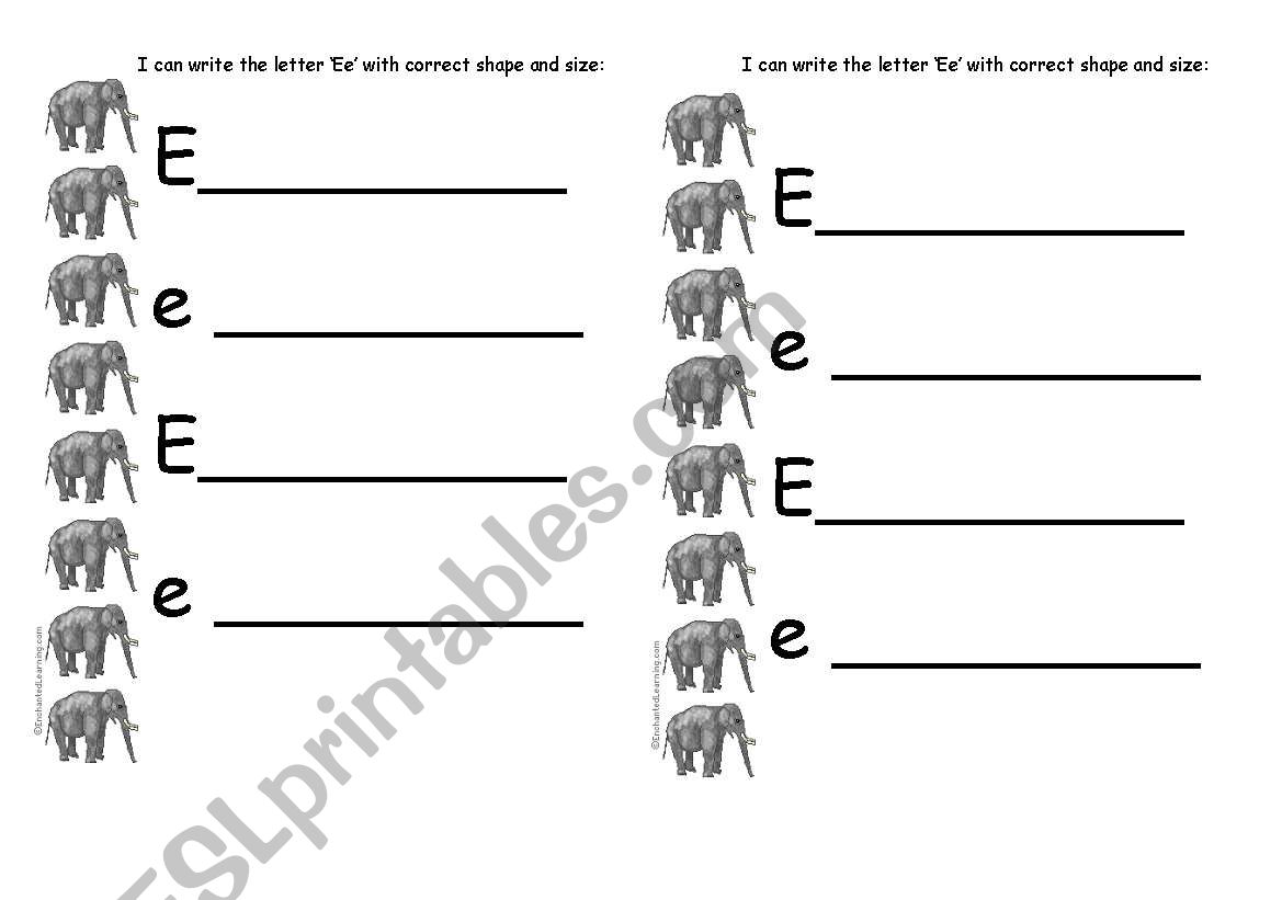 I can write the letter Ee worksheet