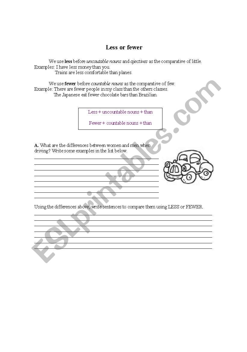 Less or fewer worksheet