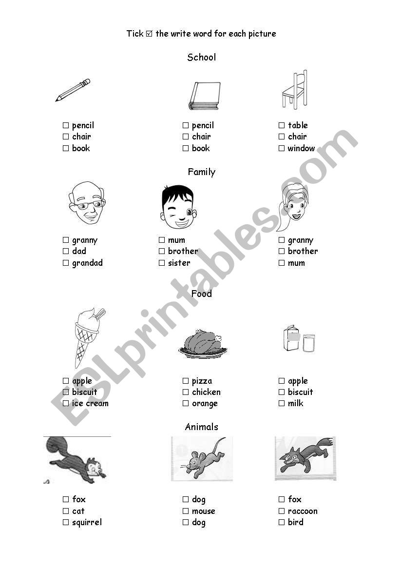 match picture with name worksheet