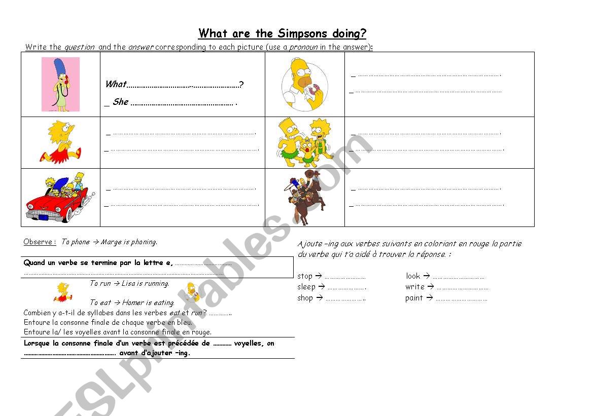 What are the Simpsons doing? worksheet