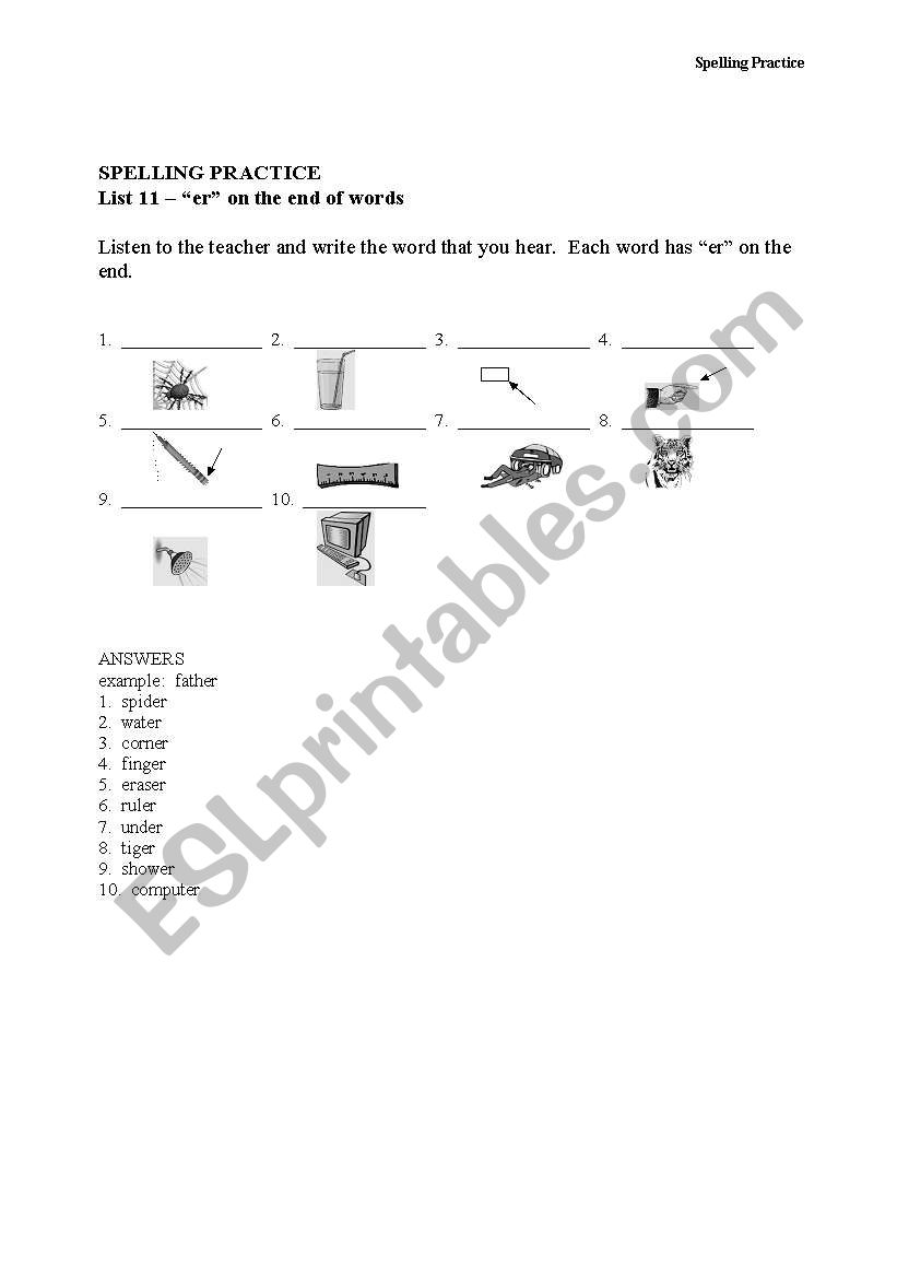 spelling practice list 11 worksheet