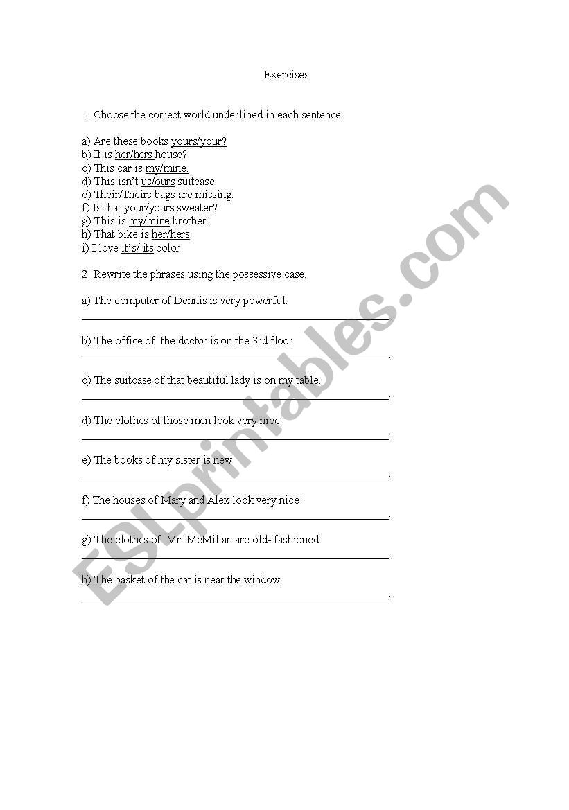 Possessive 1st Part worksheet