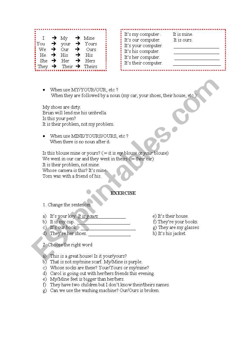 Possessive worksheet