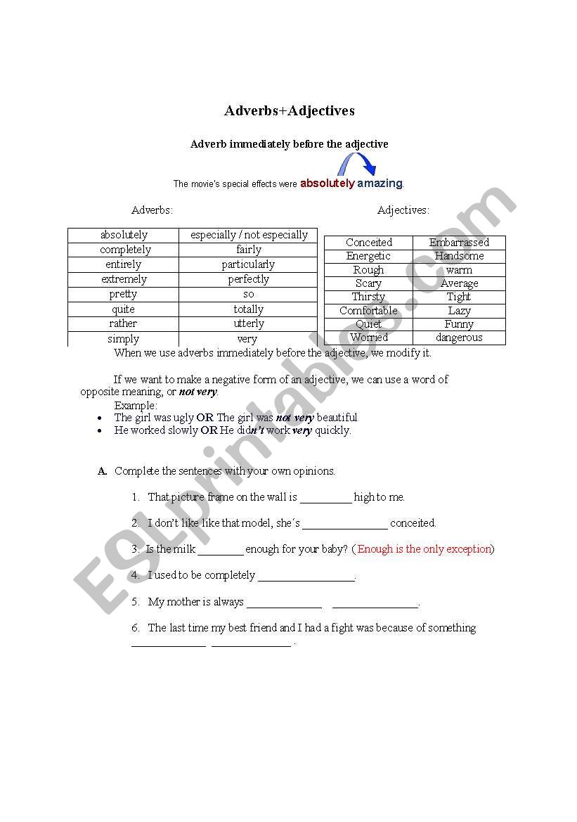 adverbs+adjectives worksheet