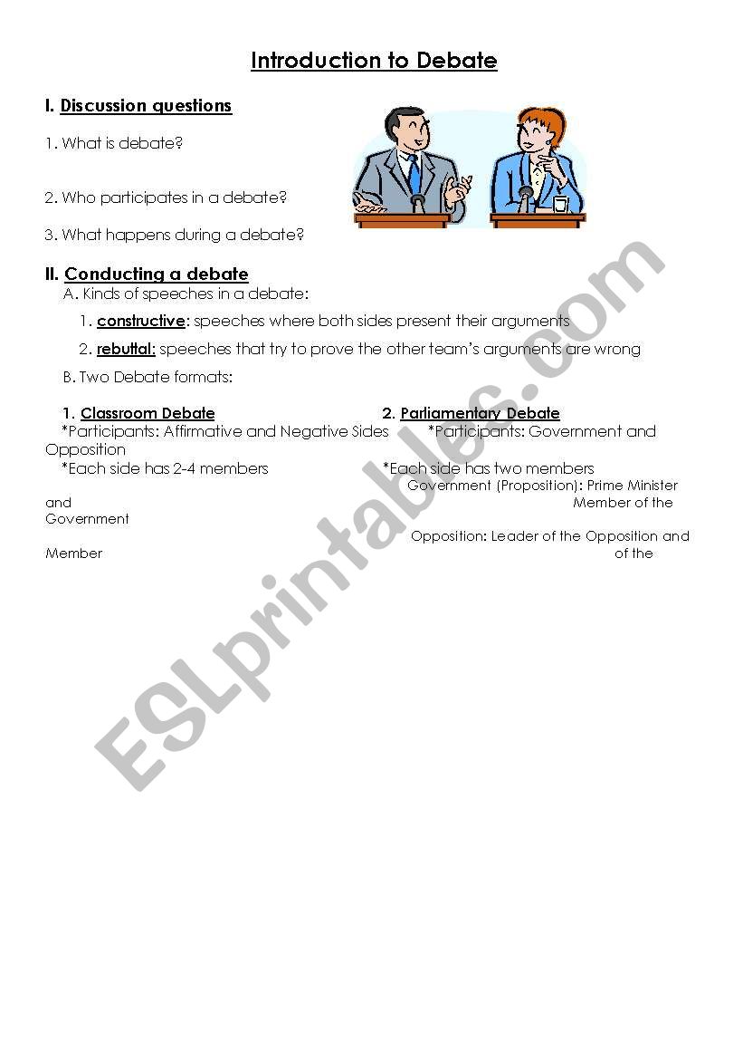 Introduction to Debate worksheet