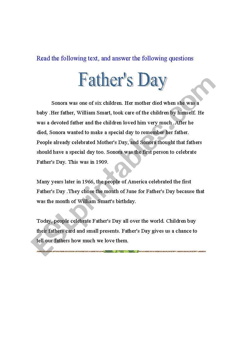 English worksheets: Father´s Day