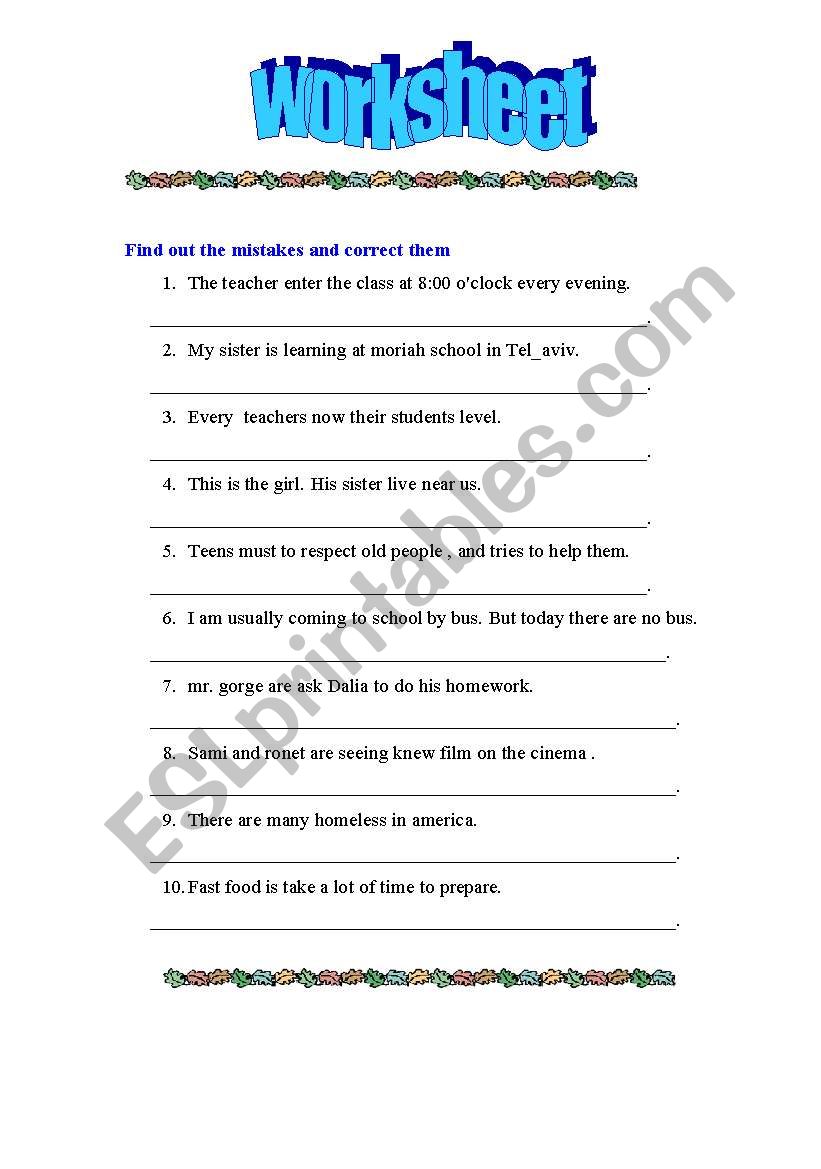 Correct the mistakes worksheet