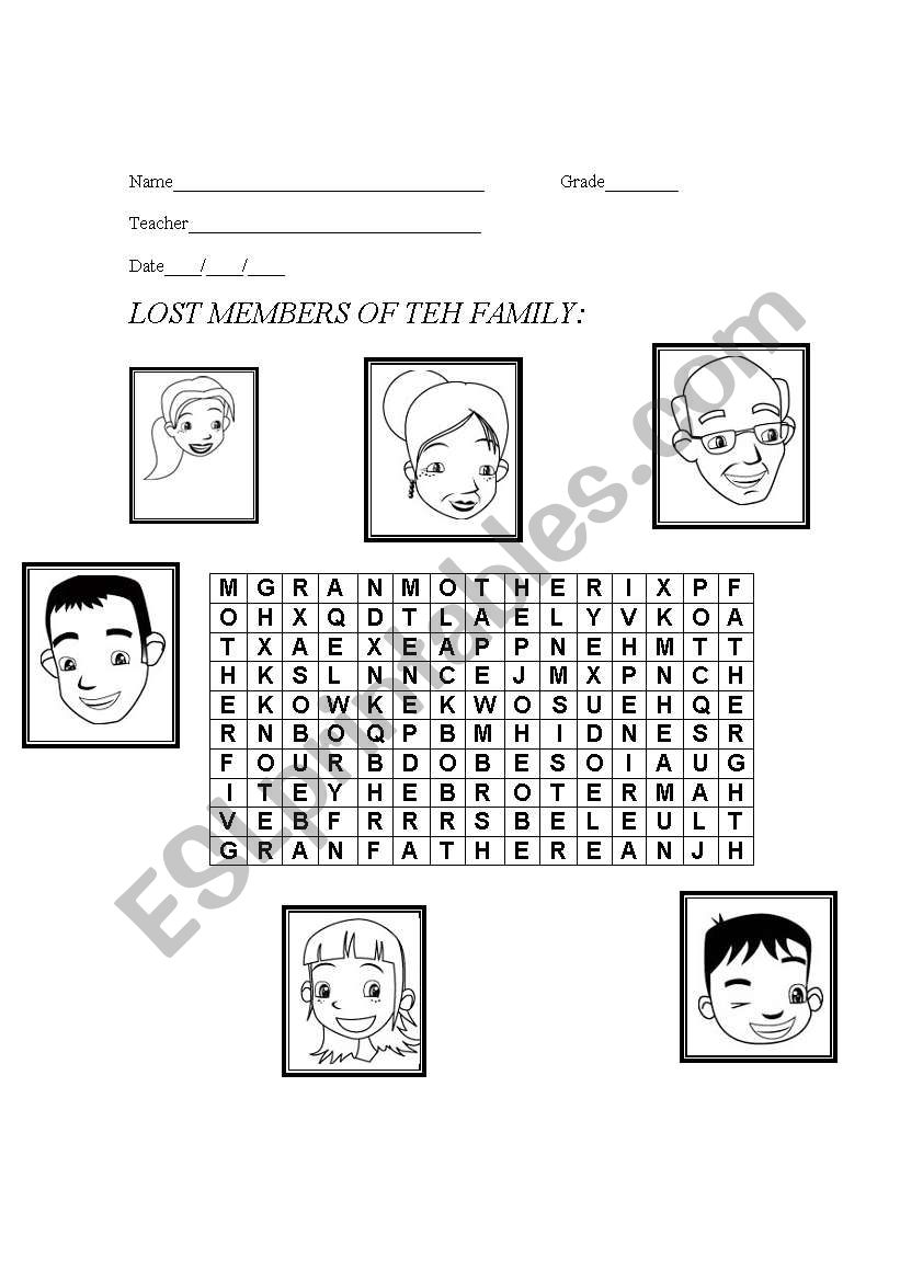 Lost members of the family. worksheet