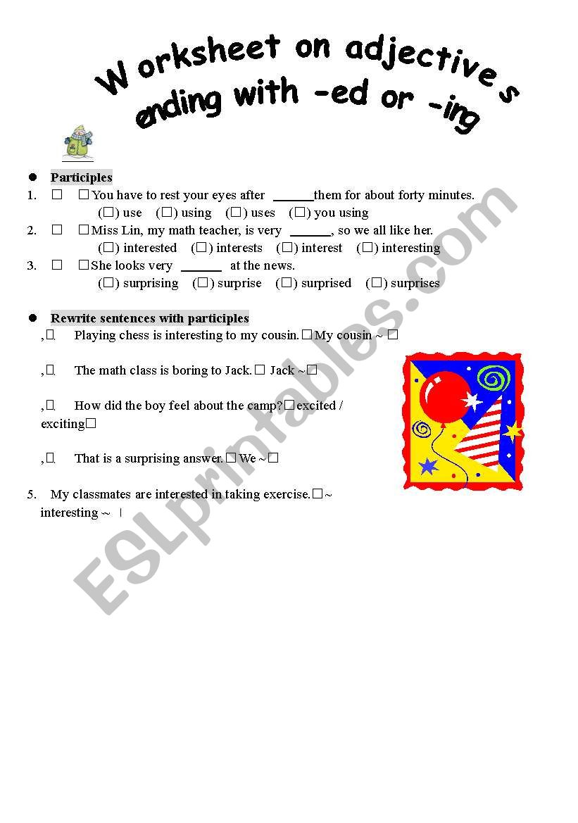 adjectives ending with -ed and -ing